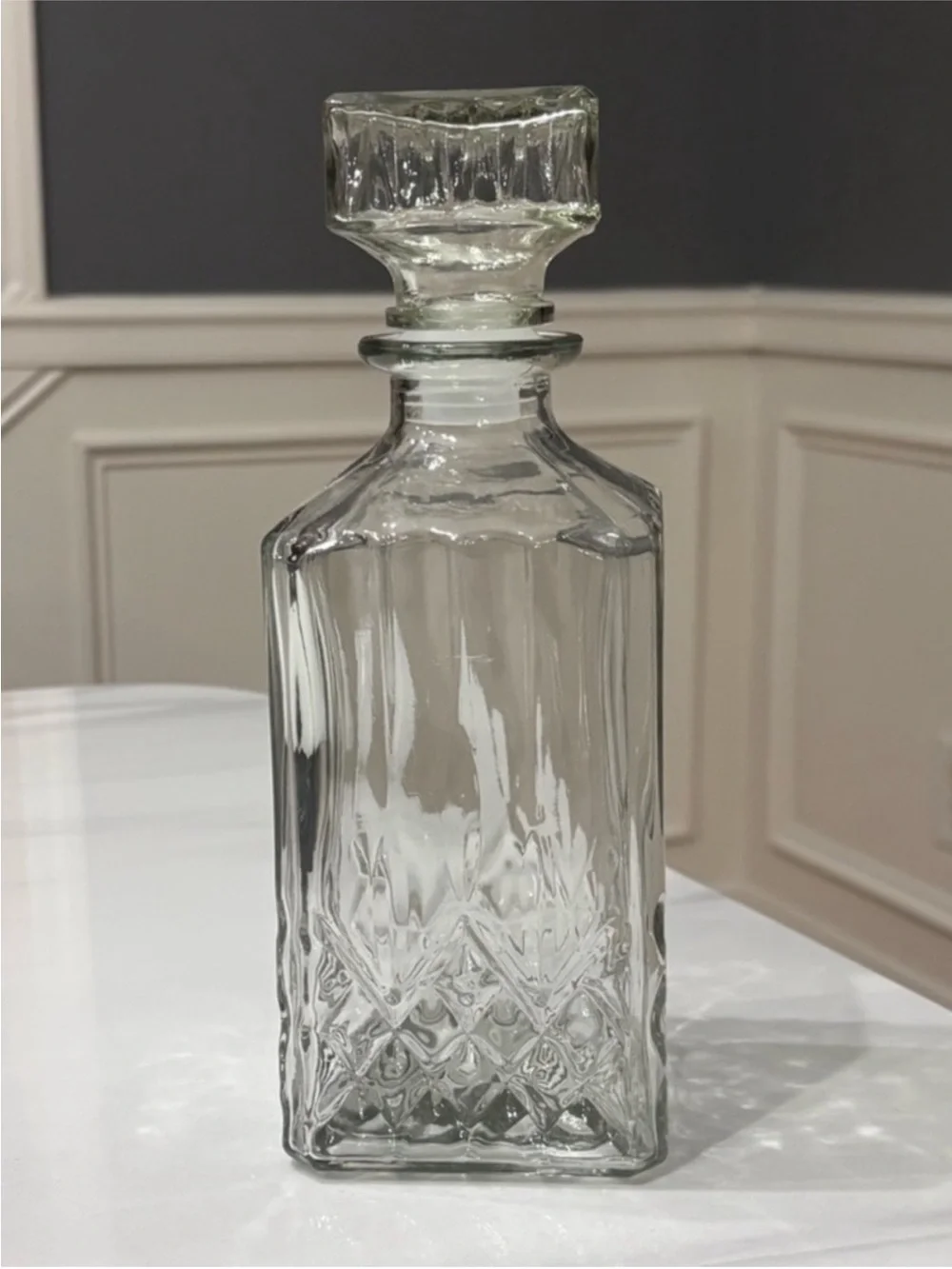 True Living Clear Glass Decanter with Faceted Pattern 34Z